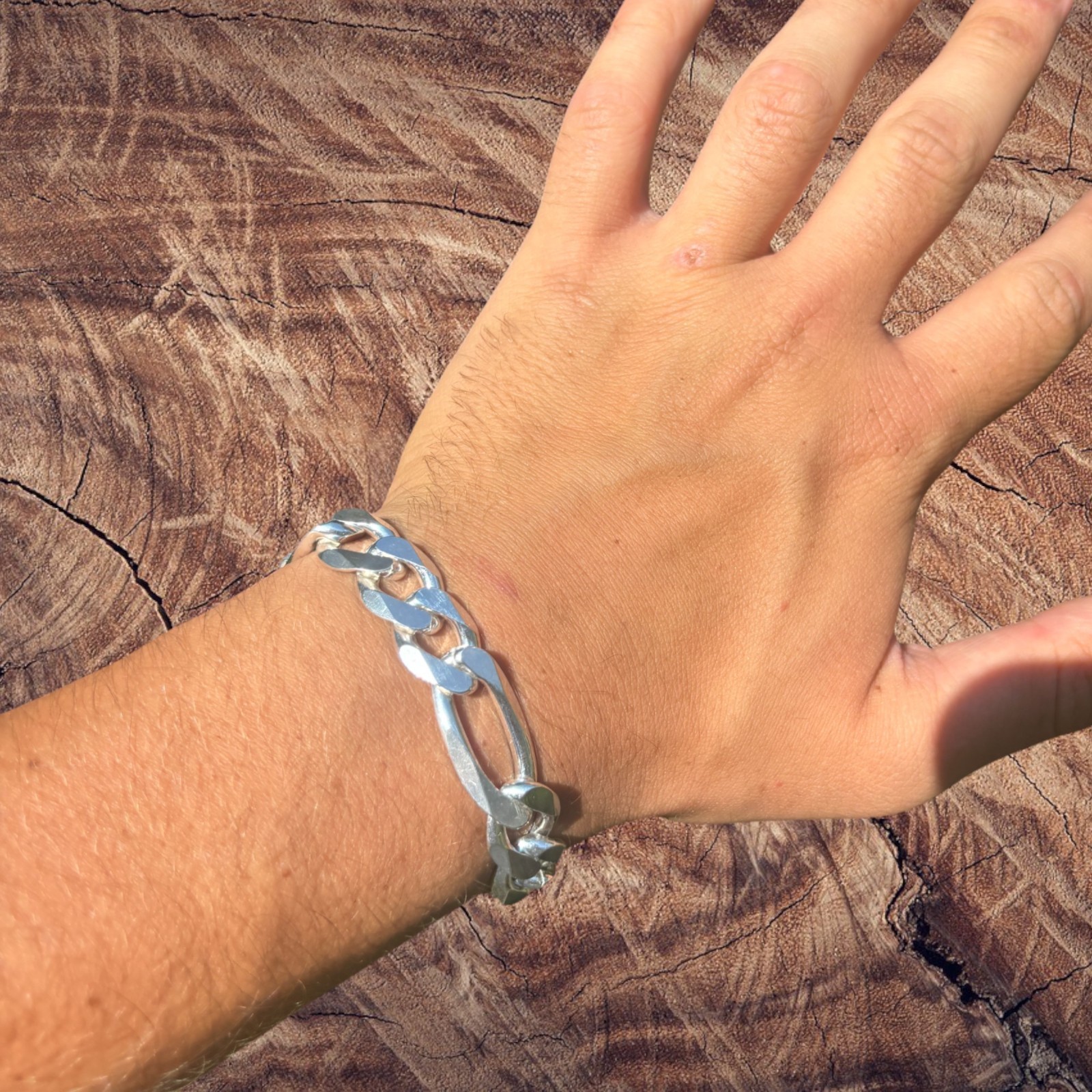 13mm Figaro Bracelet – 925 Sterling Silver or 14k Gold Vermeil Made in Italy