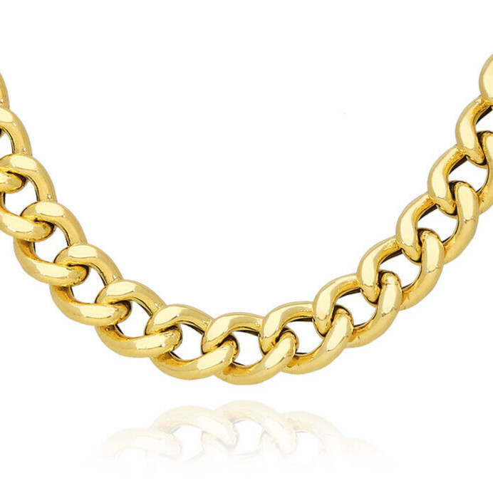 14K Gold Over Silver 8mm Hollow Miami Cuban Choker Necklace 14″-17″ Adjustable