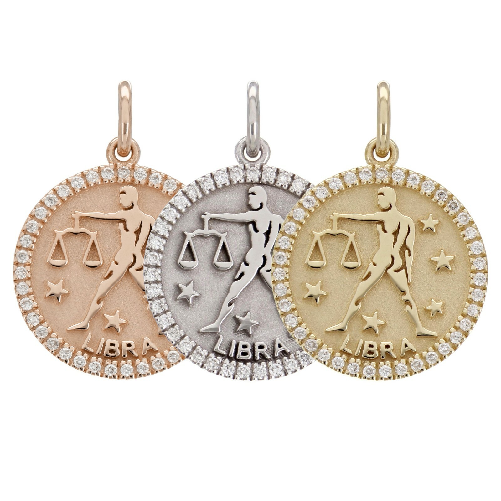 14k Yellow White or Rose Gold Diamond Zodiac Sign Charm Pendant