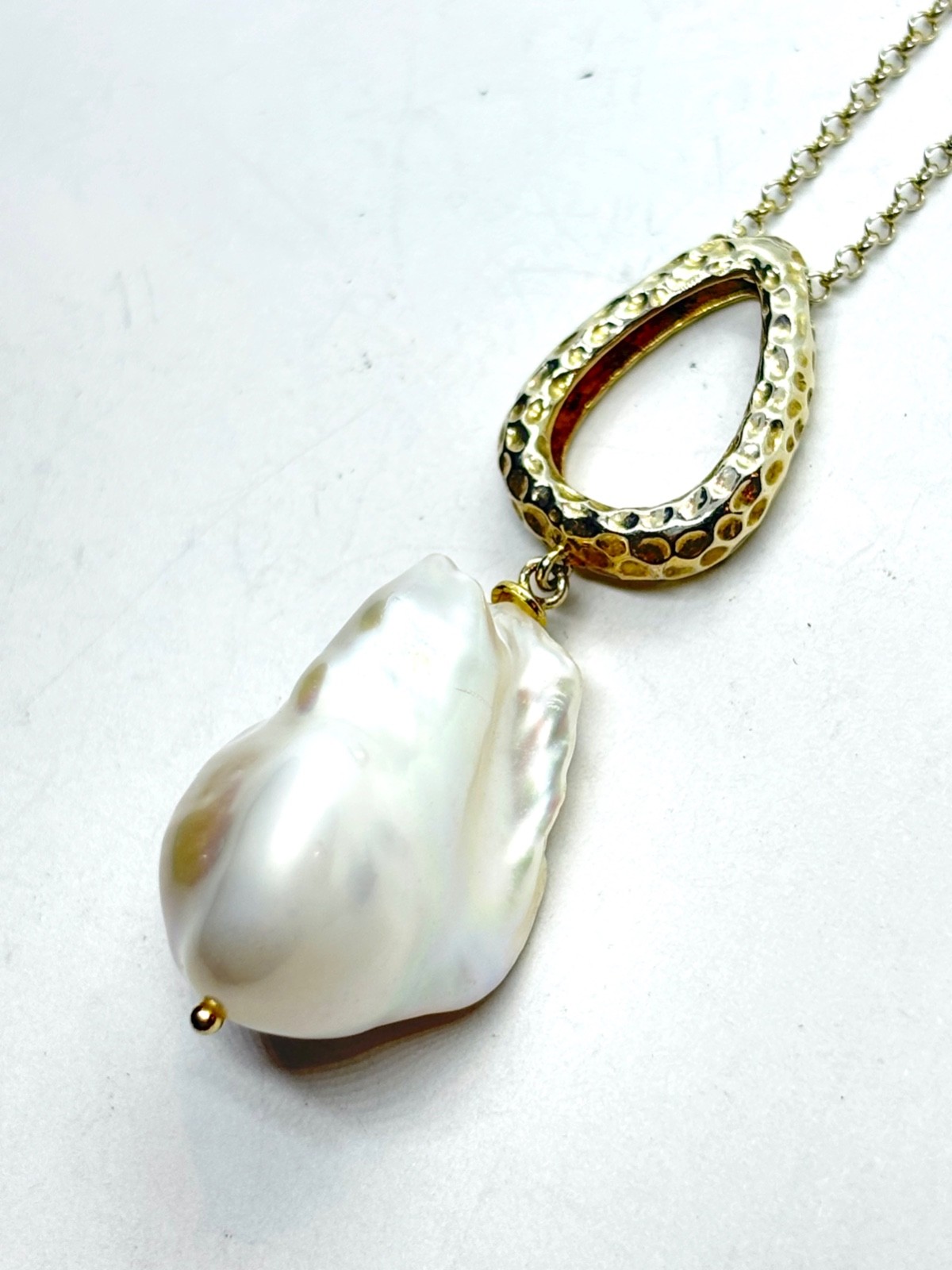 Sterling Silver Gilt Large Natural Baroque Pearl Pendant Necklace – 11.2 grams