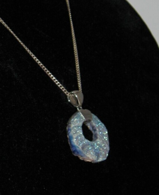 Reversible, Double Sided STARBORN Druzy Geode Quartz Pendant with Sterling Chain