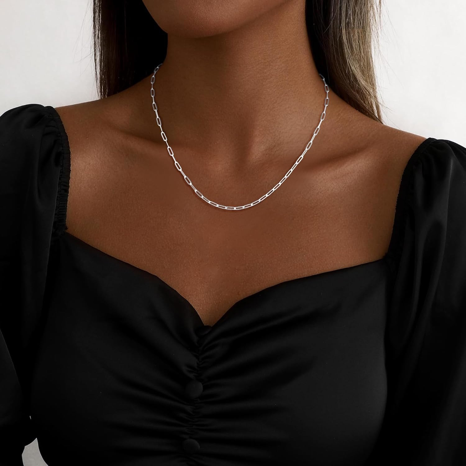 S925 Sterling Silver Paperclip Chain Necklace for Women – 3Mm Sterling Silver Pa