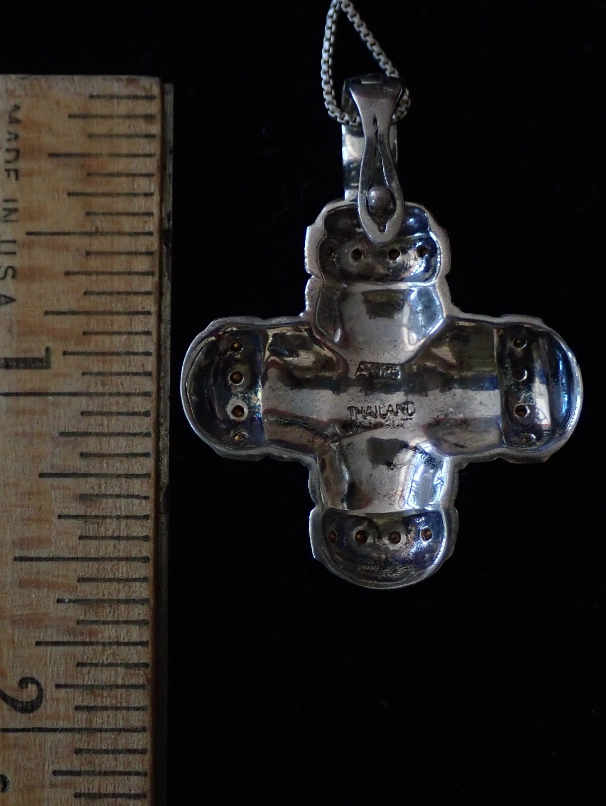 Thailand Sterling Silver Marcasite & CZ Cross Necklace w/ 18” 925 Italy Chain
