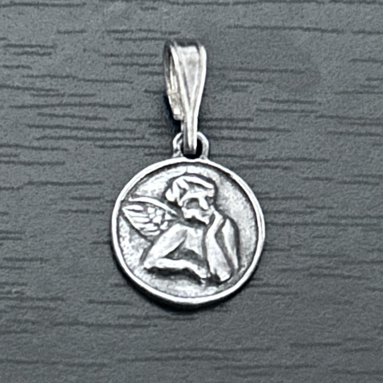 Vintage Cherub Angel Medallion Sterling Silver Small Charm 925 Oxidized