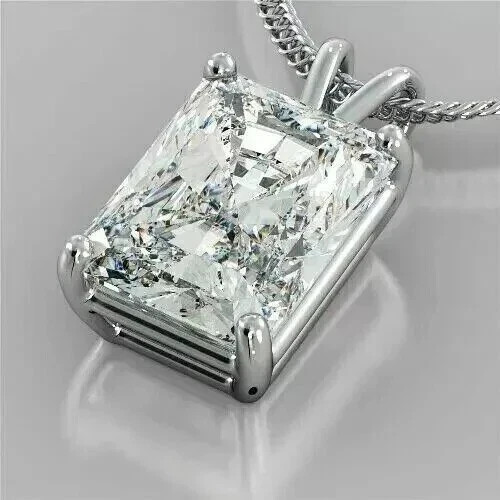3CT Radiant Cut Lab Created Diamond Pendant For Women’s 14K White Gold Plated