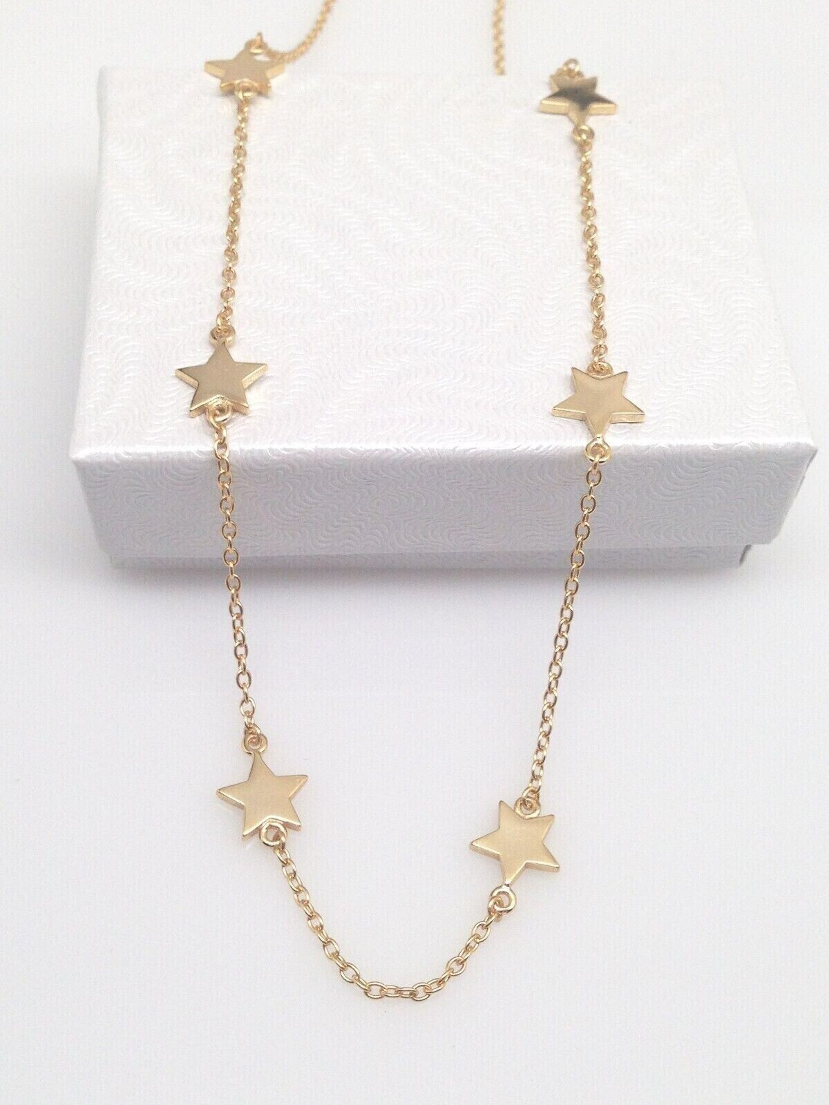 925 Sterling Silver Star Satellite Station Choker Necklace Gold Women 6mm 15.25″