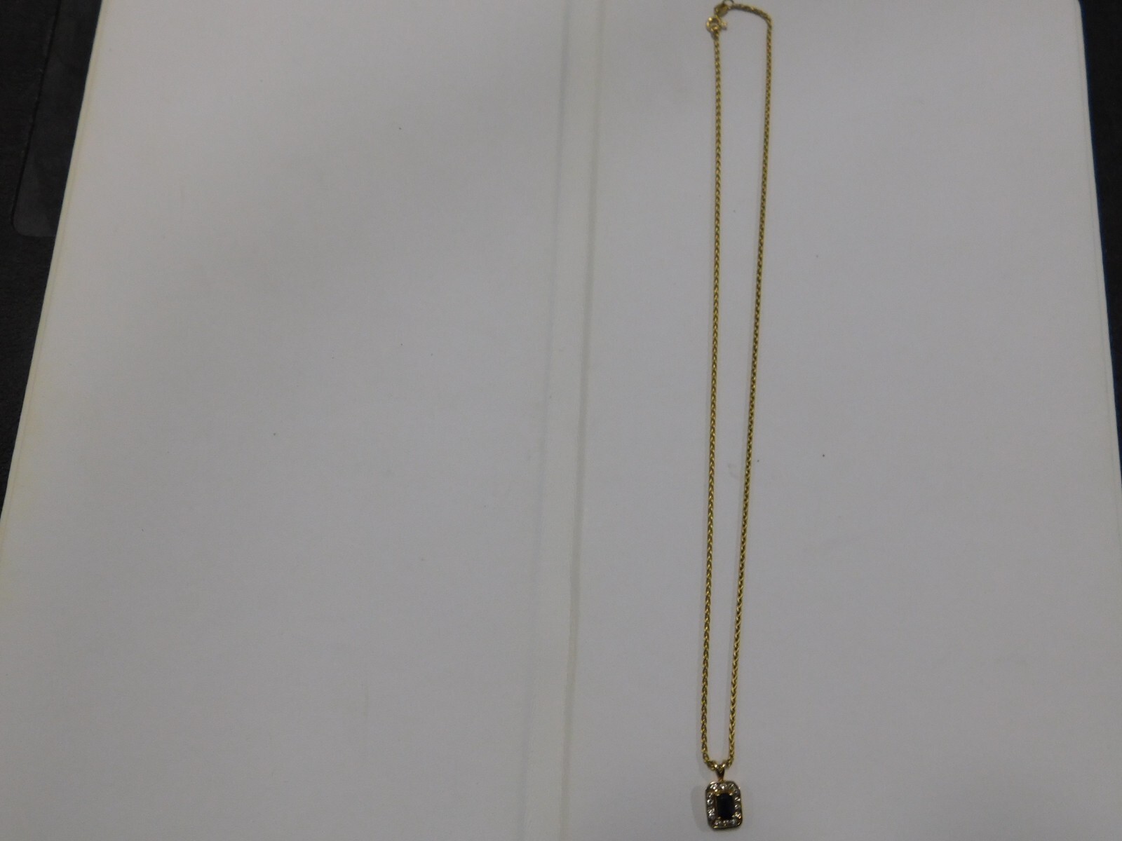 14k yellow gold sapphire and diamond pendant on 18″ 1 1/2 mm round chain