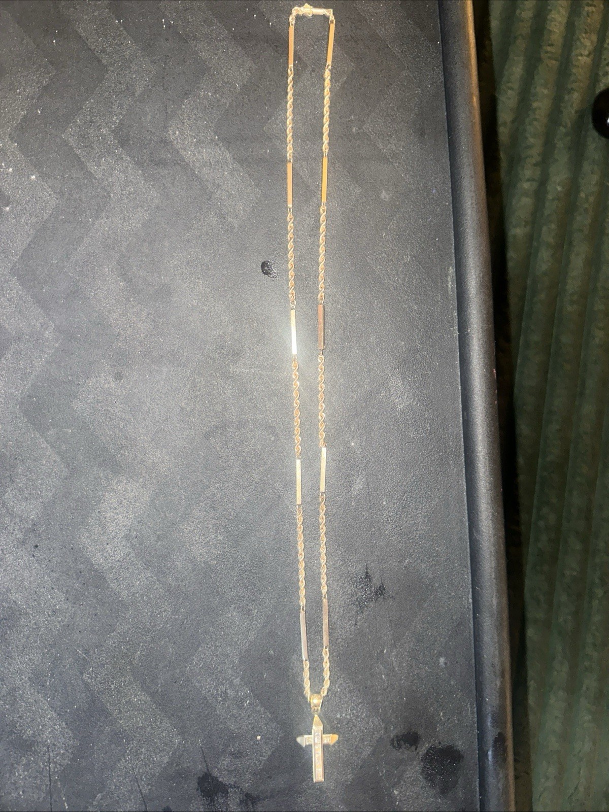 14k Vintage Necklace Rope And Bar Chain 14k Pendant. Stones Unknown 24inch