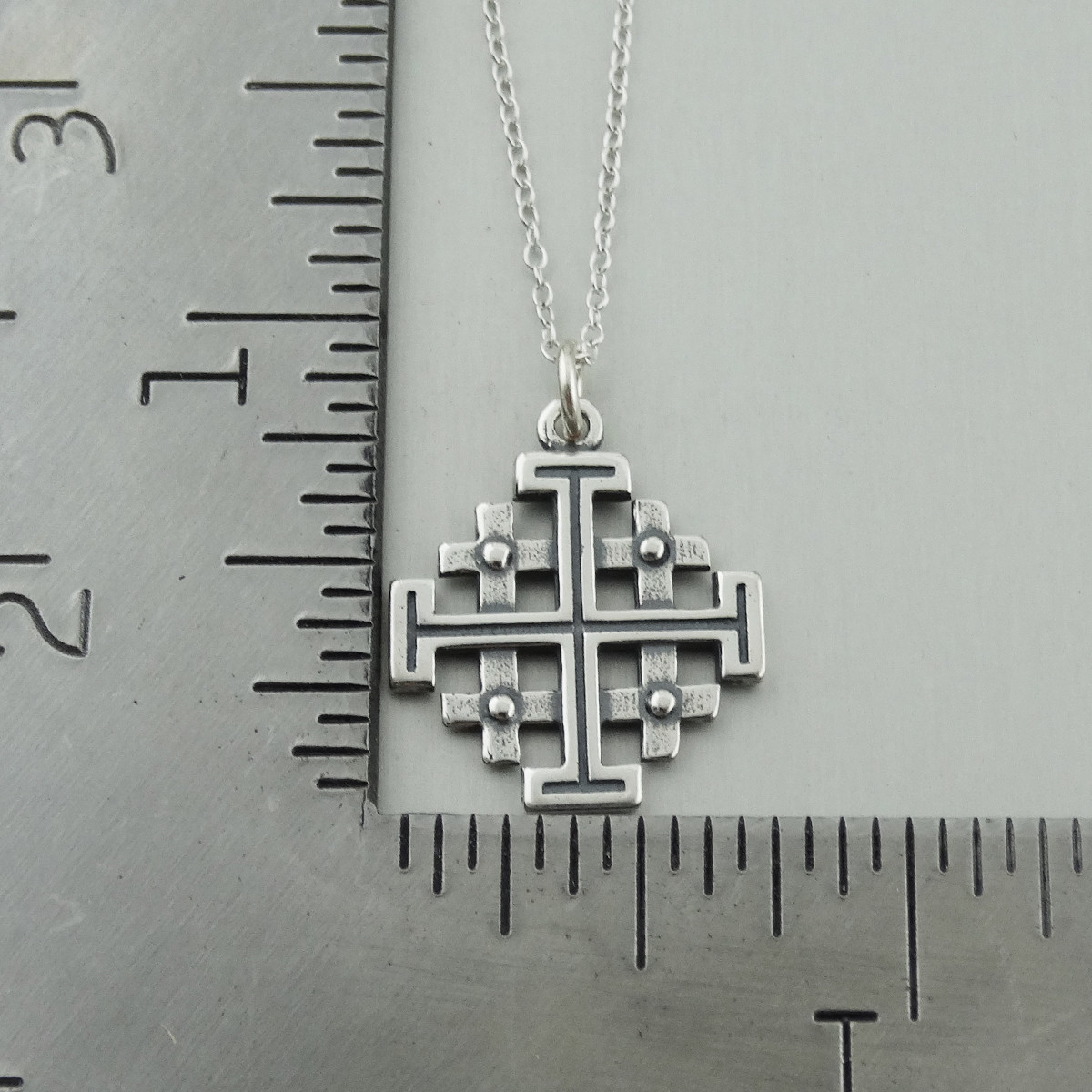 Jerusalem Cross Necklace – 925 Sterling Silver – Five-fold Pendant Symbol Potent