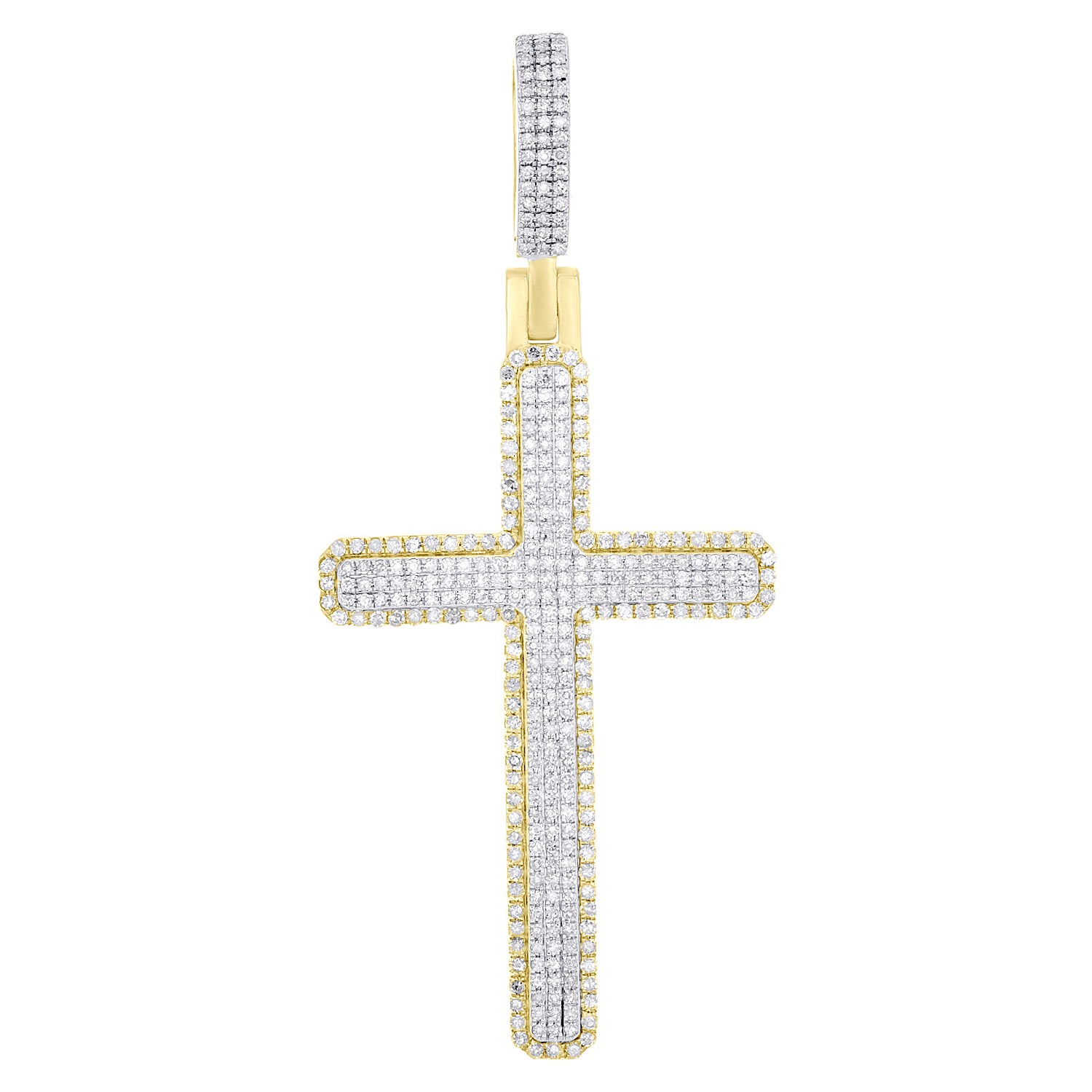 10K Yellow Gold Natural Diamond Men’s Charm Tiered Halo Cross Pendant 1.25 CT