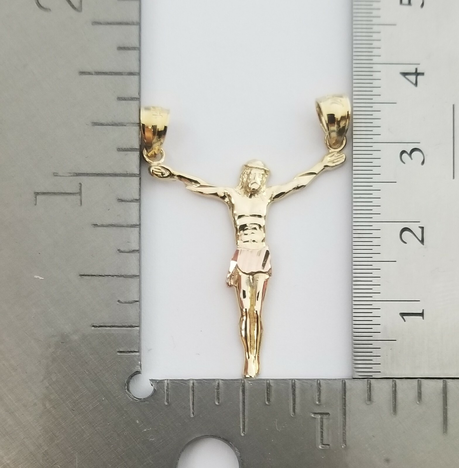14K Real Yellow Rose Two Tone Gold Jesus Body Crucifix Cross Pendant