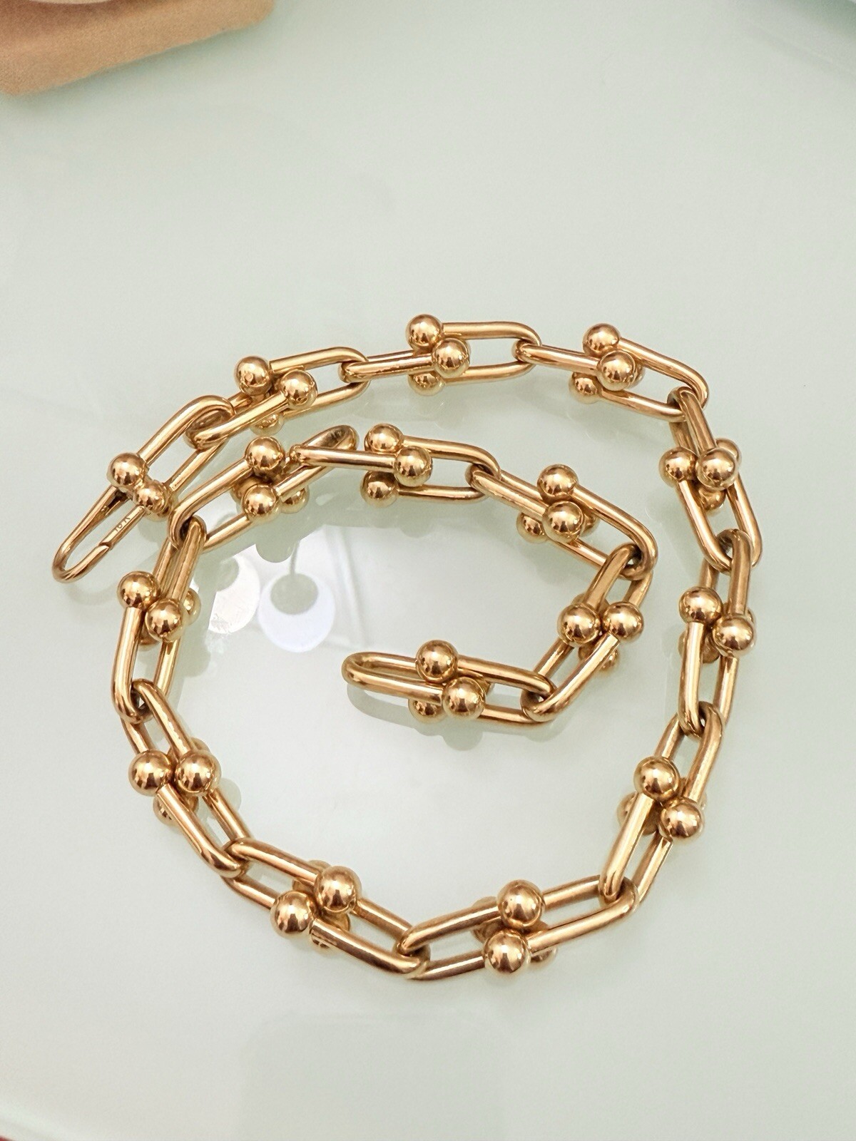 18K Pure Gold Large Horseshoe Chunky Link Chain Necklace Unisex USA