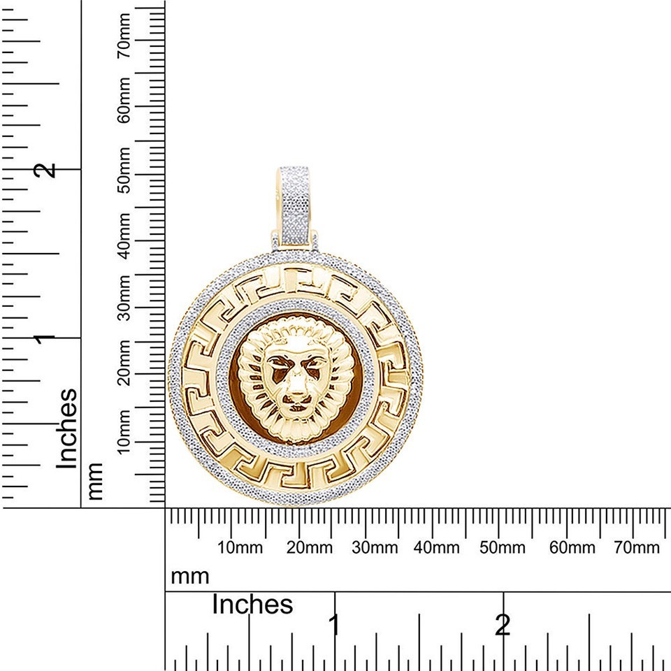 Natural Diamond Micro Mens Lion Circle Medallion Pendant 0.75 CT In Sterling