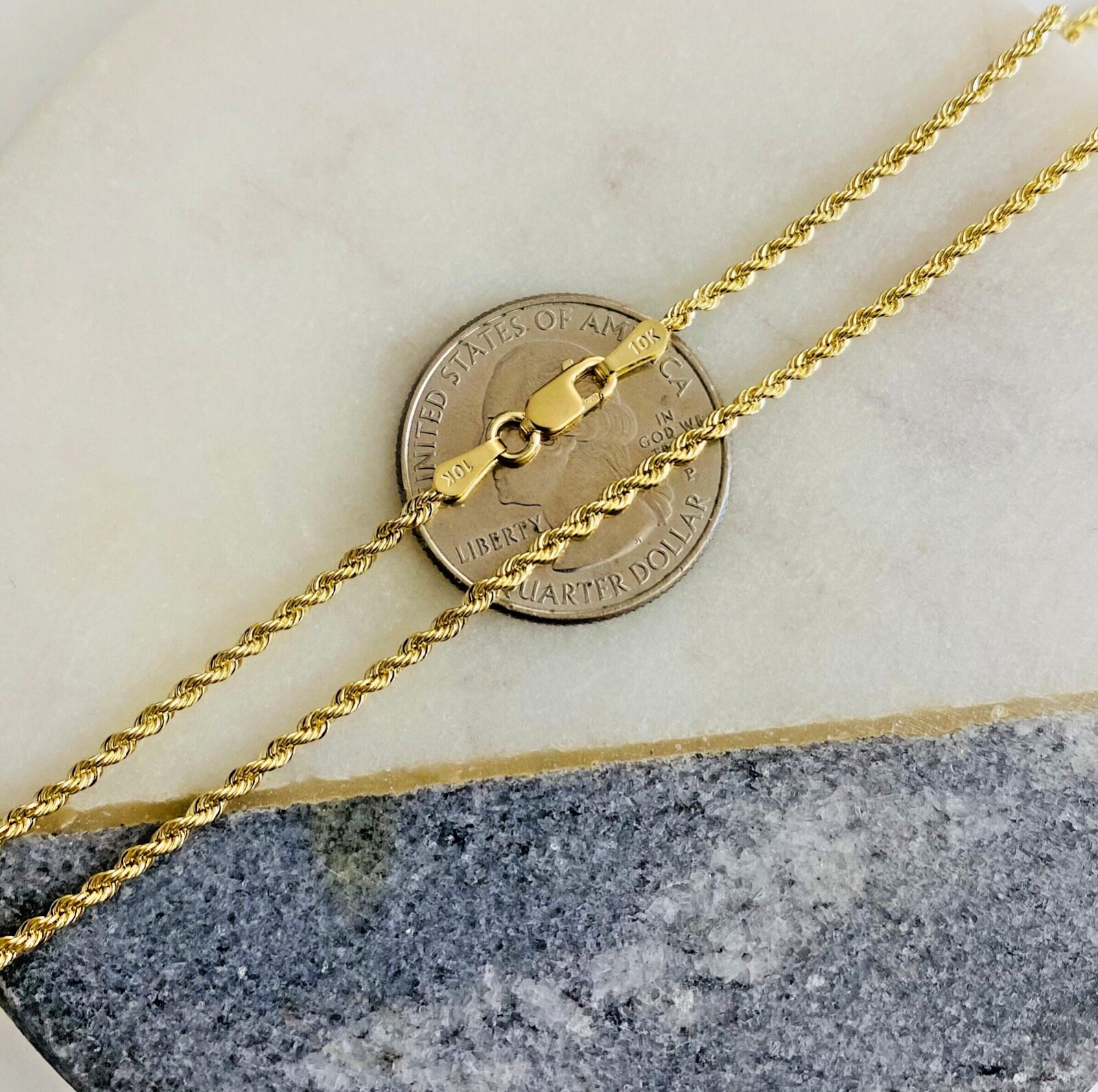 10K Real Gold 2mm Rope Chain-10k Real Hollow Gold Rope Necklace, Unisex -RP030