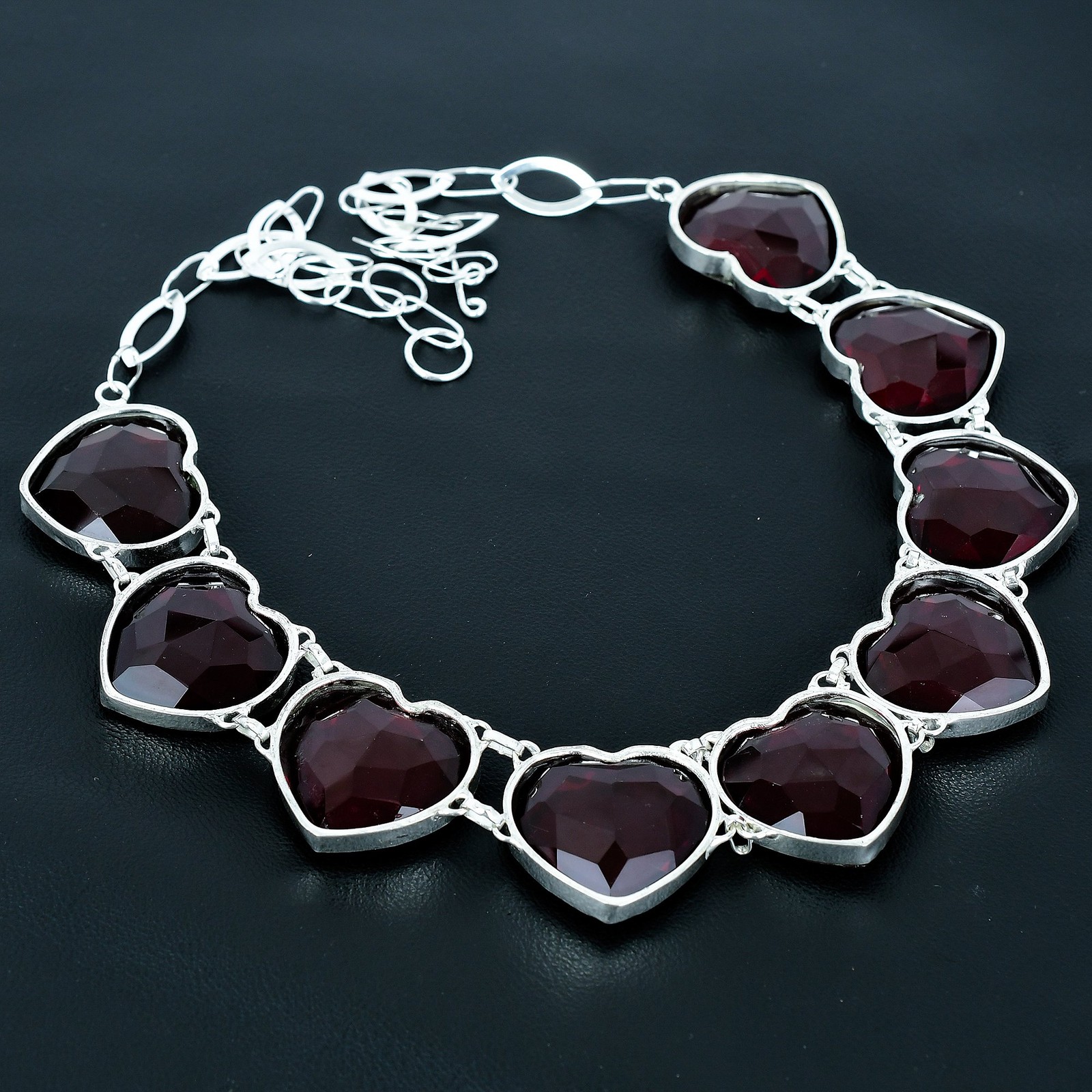 Faceted Mozambique Garnet Gemstone 925 Sterling Silver Jewelry Necklace 18″ a316