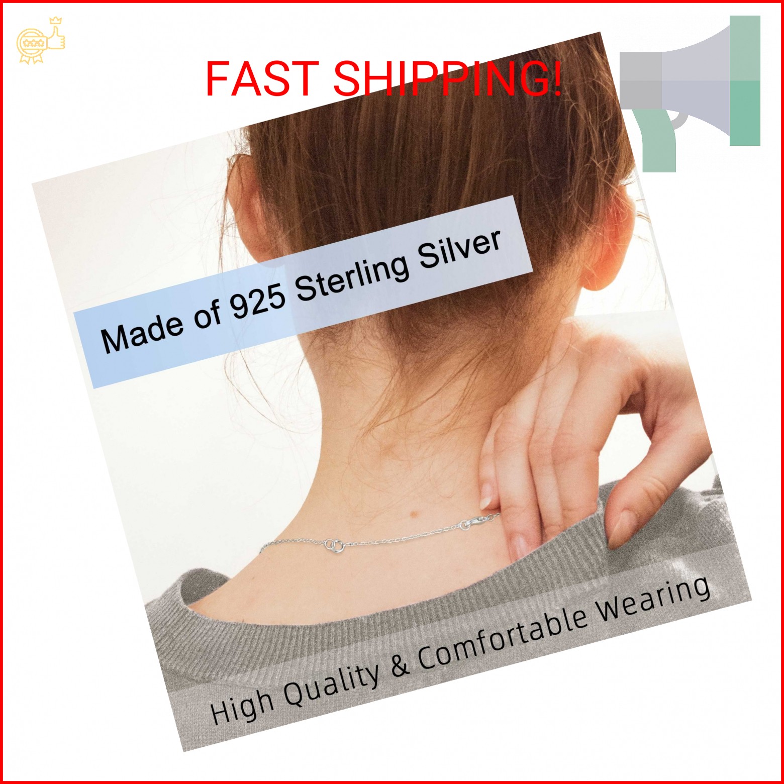 VANBARIS 925 Sterling Silver Necklace Extender Sterling Silver Necklace Chain Ex