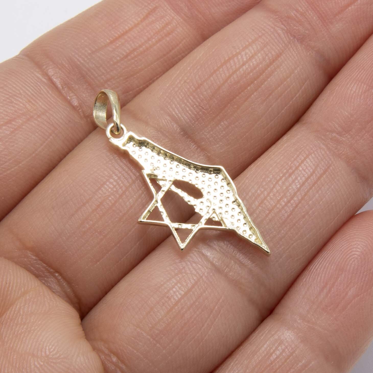 10K Yellow Gold 1 3/8″ Map of Israel with Star of David Pendant