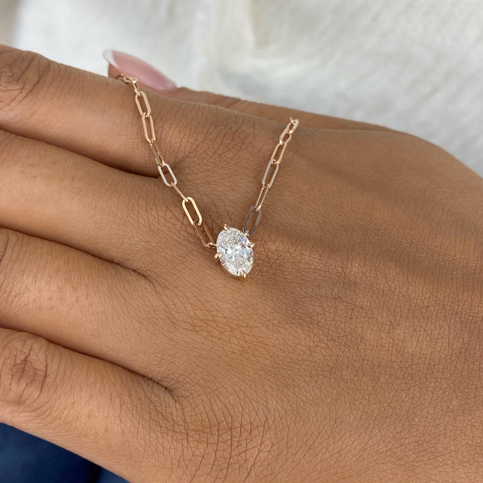 1ct Oval Pendant Necklace Rose Gold 14K Labcreated Diamond F/VS