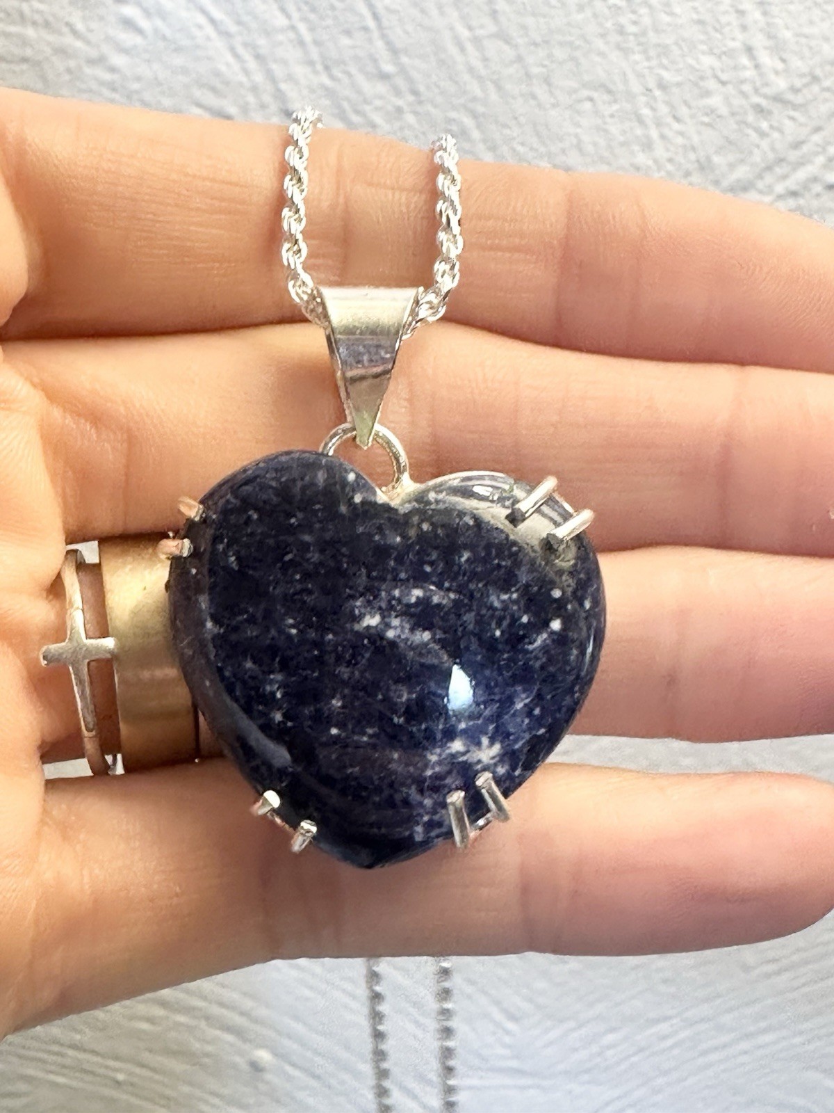 Lovely Lapis Lazuli 925 Sterling Silver Heart Pendant Necklace 24 Inch