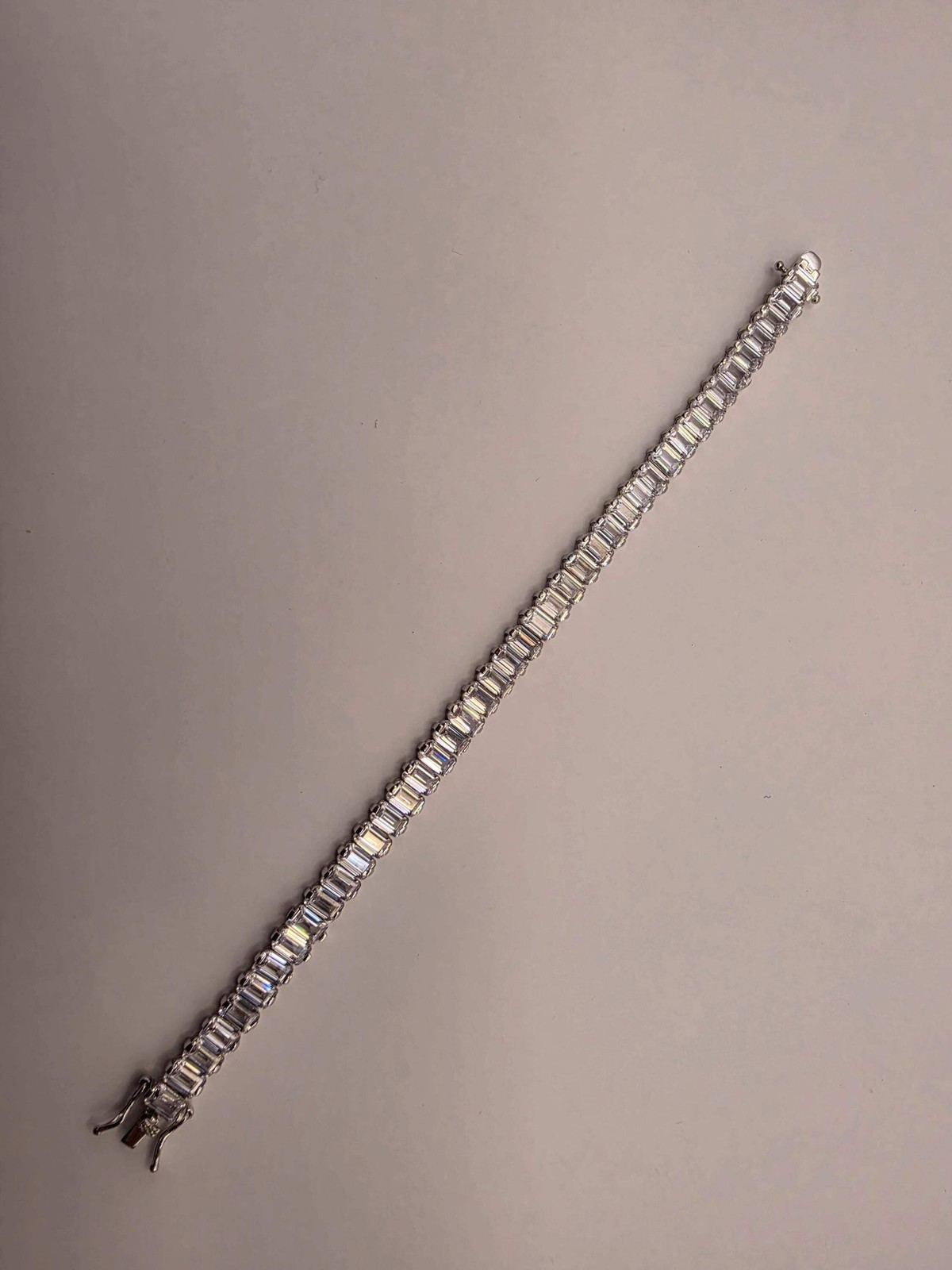 Sterling Silver Emerald Cut CZ Tennis Bracelet 7.5 Inch