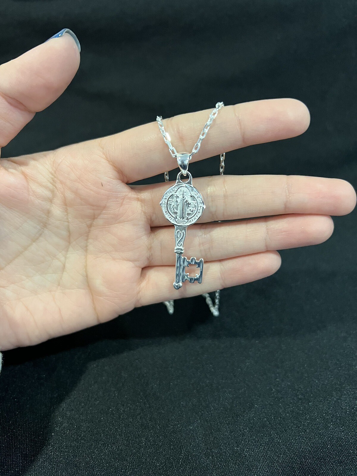925 Sterling Silver Men St Benedict Key San Benito Llave & Forz Chain 22 24 26