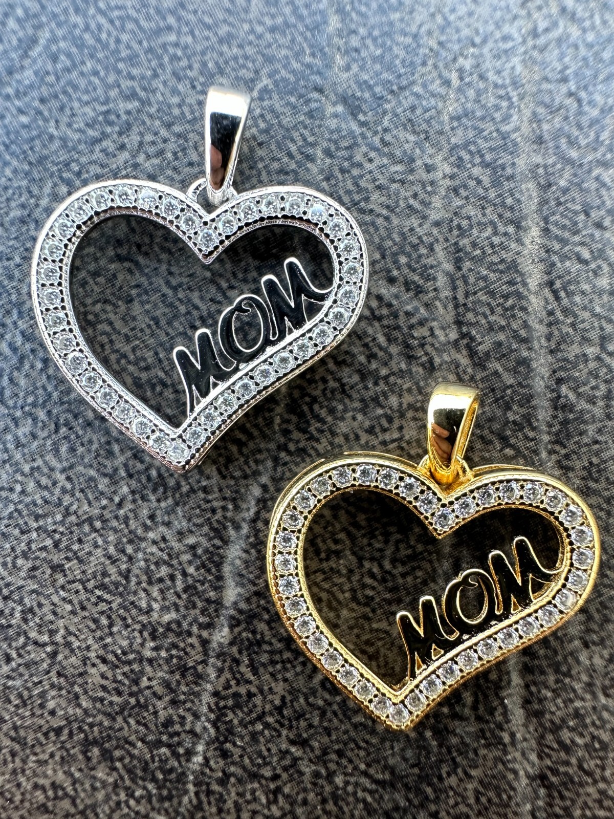MOISSANITE 925 Silver/Gold Iced Mom Heart Shape Love Mother Day Pendant Necklace