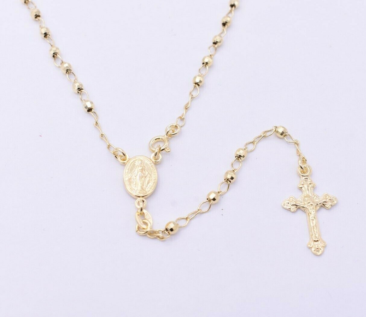 3mm Rosary Diamond Cut Chain Necklace 14K Yellow Gold-Plated Silver 925 ALL SIZE