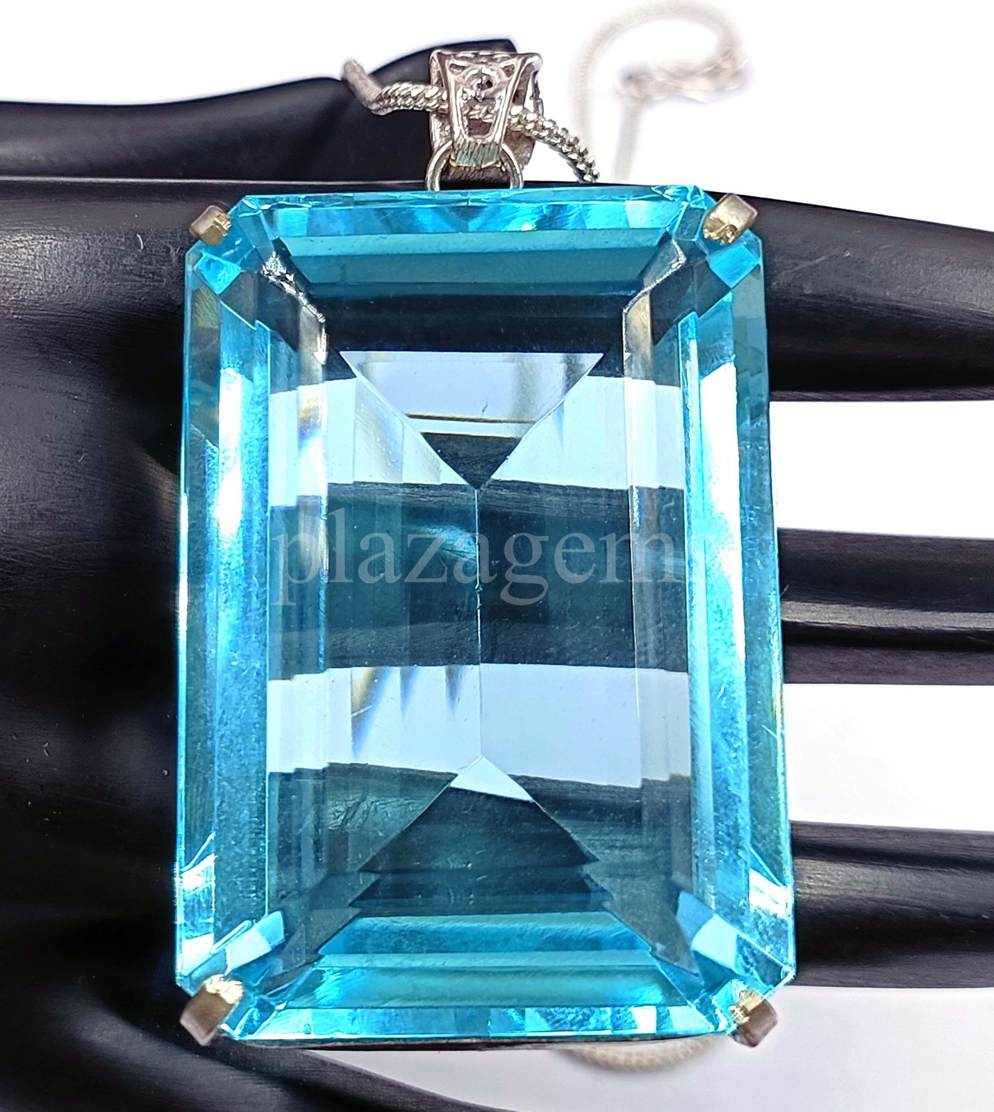 245 CT EMERALD CUT NATURAL BLUE AQUAMARINE EGL 925 SILVER PENDANT GEMSTONE 5ARC