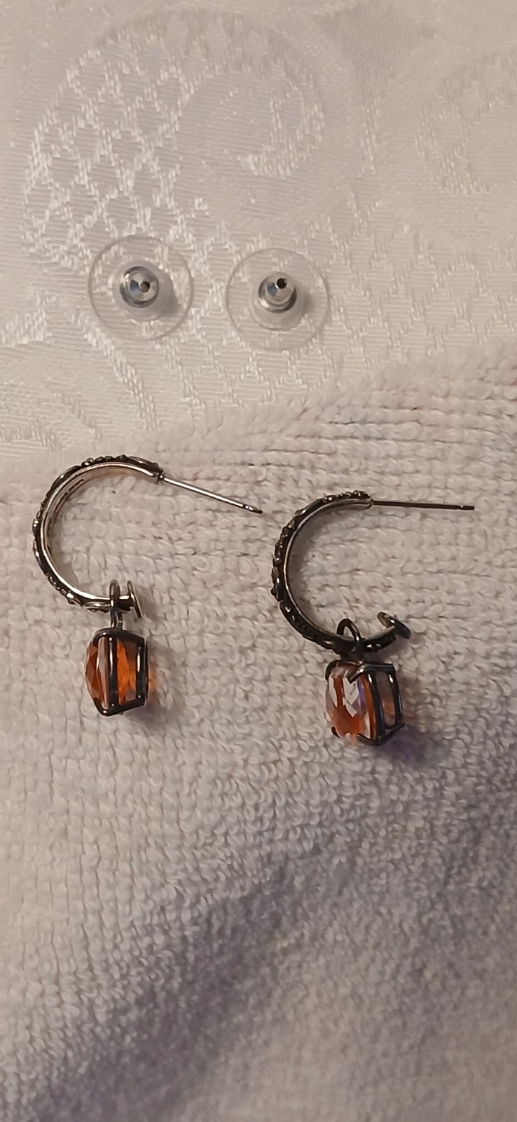 925 Lori Bonn Beaded Mini Hoop, Dangle, Multi-faceted, Orange Pierced Earrings