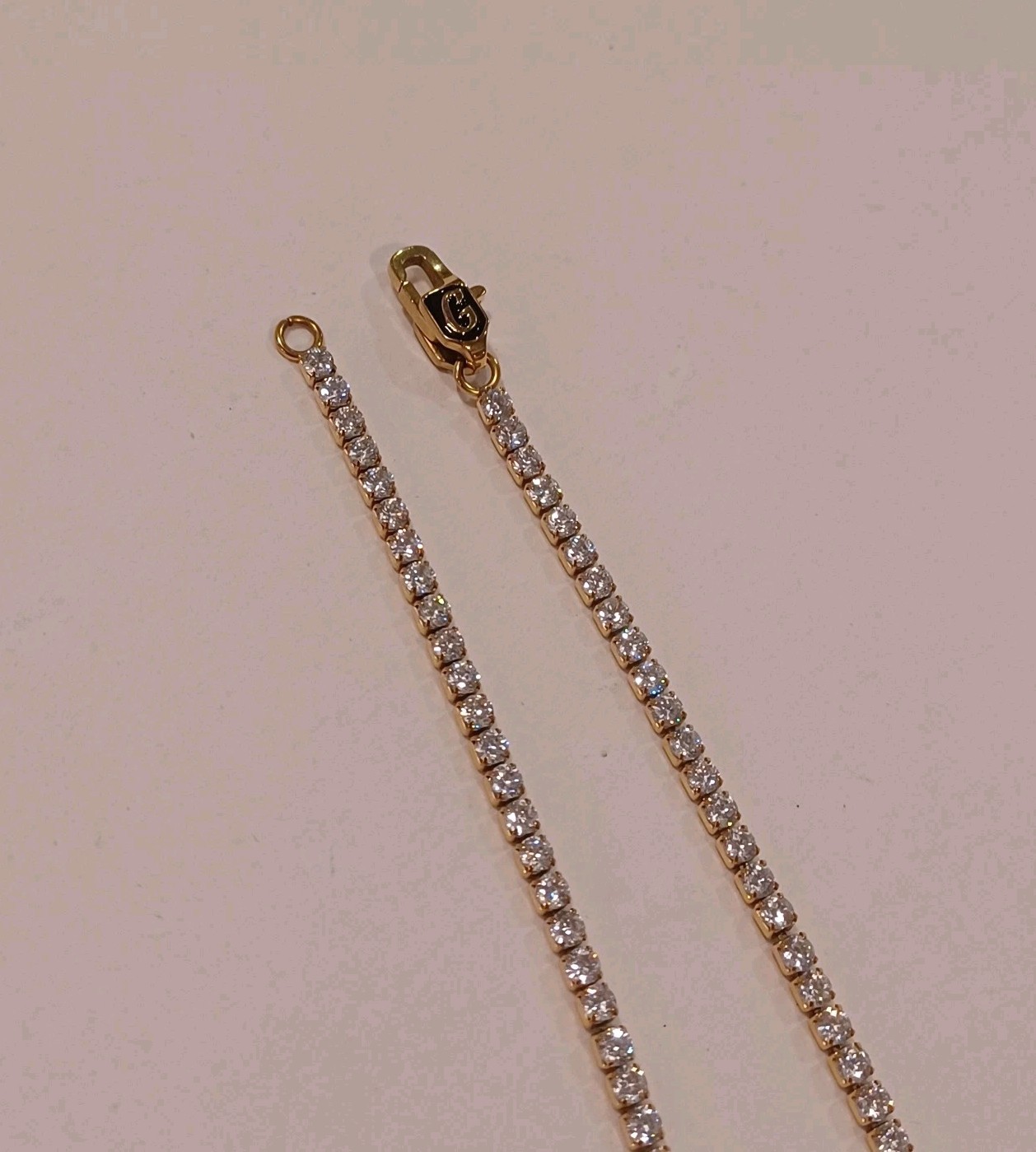 The GLD Shop Gold And Moissanite Tennis Necklace 16″ Prong Set Gold Plated