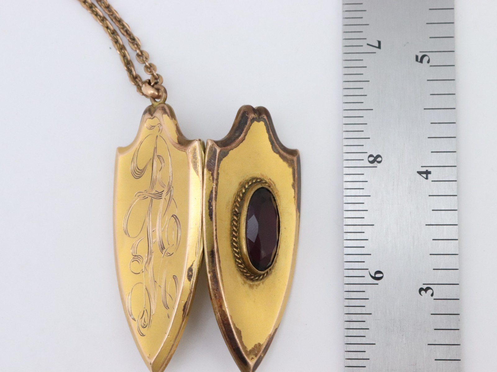 Vintage FLS Victorian Art Deco Paste Shield Locket Pendant Gold Filled 31 Grams