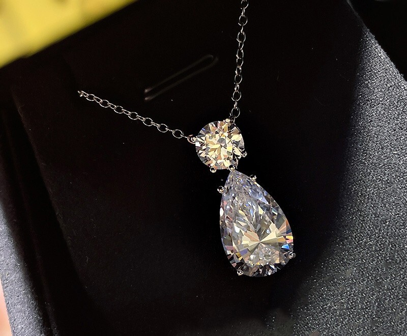12ct Teardrop Diamond Pendant, 18K Gold Vermeil, Evening Jewelry