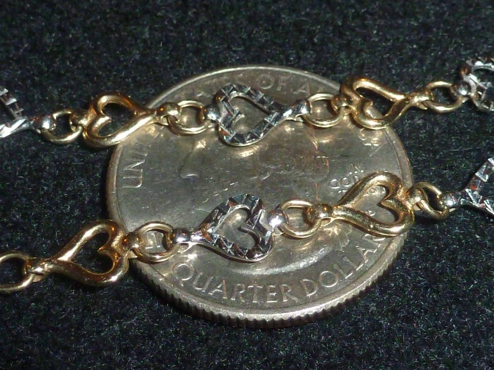 10K SOLID YELLOW & WHITE GOLD DIAMOND-CUT HEARTS TENNIS BRACELET – 7″ – 3.32 G