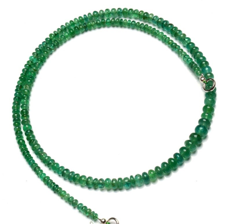 Natural Russian Emerald Smooth Rondelle Gemstone Bead Handmade Necklace 18″ Gift