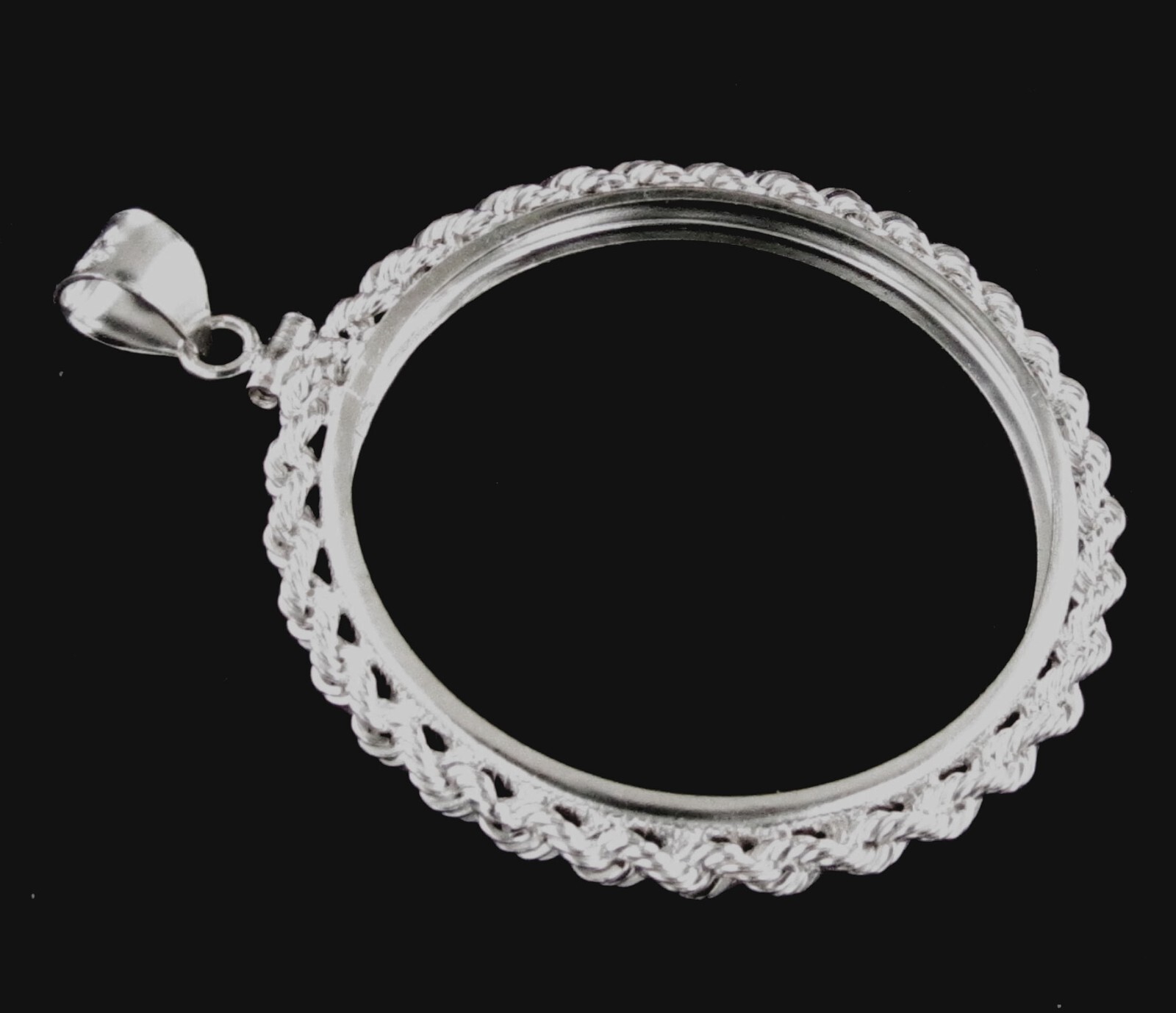 Coin Bezel One Ounce 39mm Silver Round Rope Sterling Silver Frame Soldered Bail