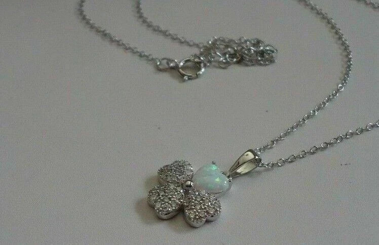1.40Ct Heart Cut Fire Opal Diamond Flower Pendant 14K White Gold Finish 18″Chain