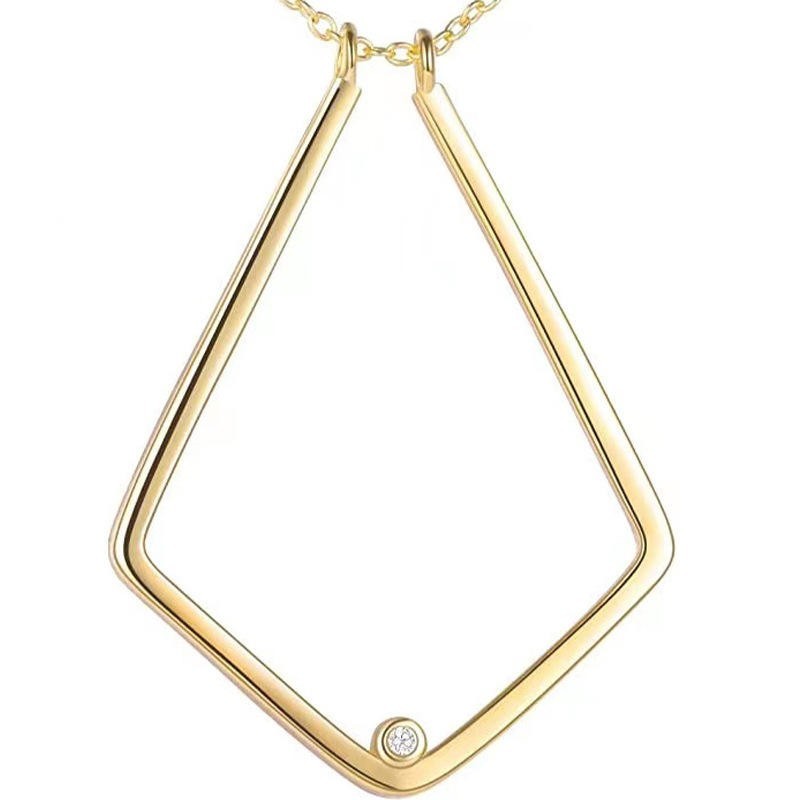 Rose Gold Ring Holder Pendant Necklace with CZ Crystal Geometric Minimalist Neck