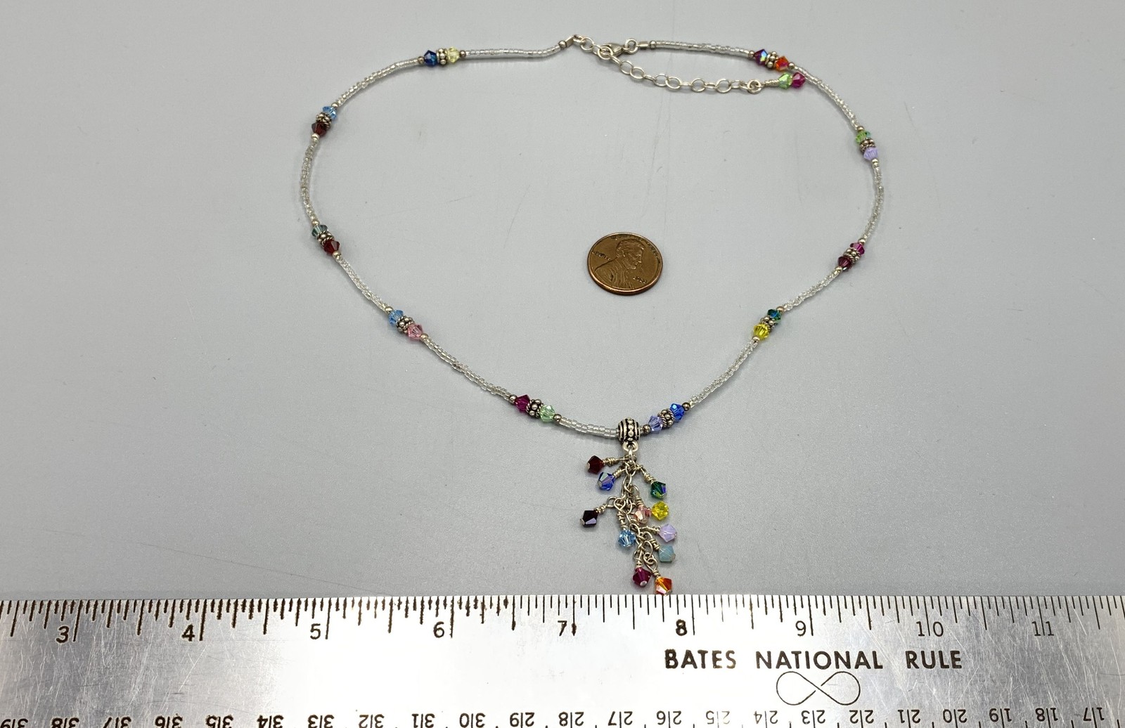 Sterling Silver, Beads & Crystals Gems Dangle Necklace