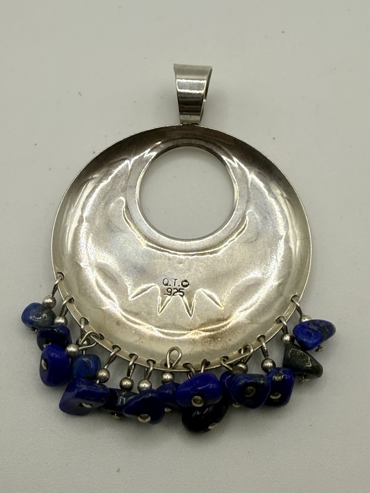 Southwestern Sterling Silver Pendant Quoc QT 925 Lapis Nugget Dangle Etched