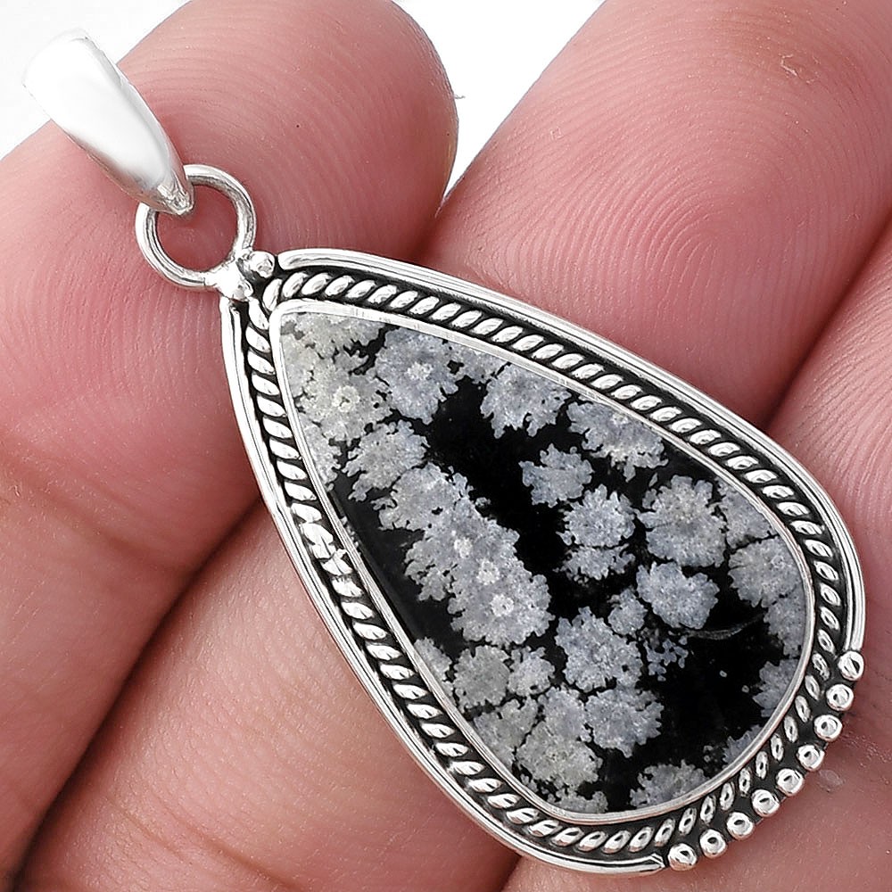 Natural Snow Flake Obsidian 925 Sterling Silver Pendant Jewelry P-1511