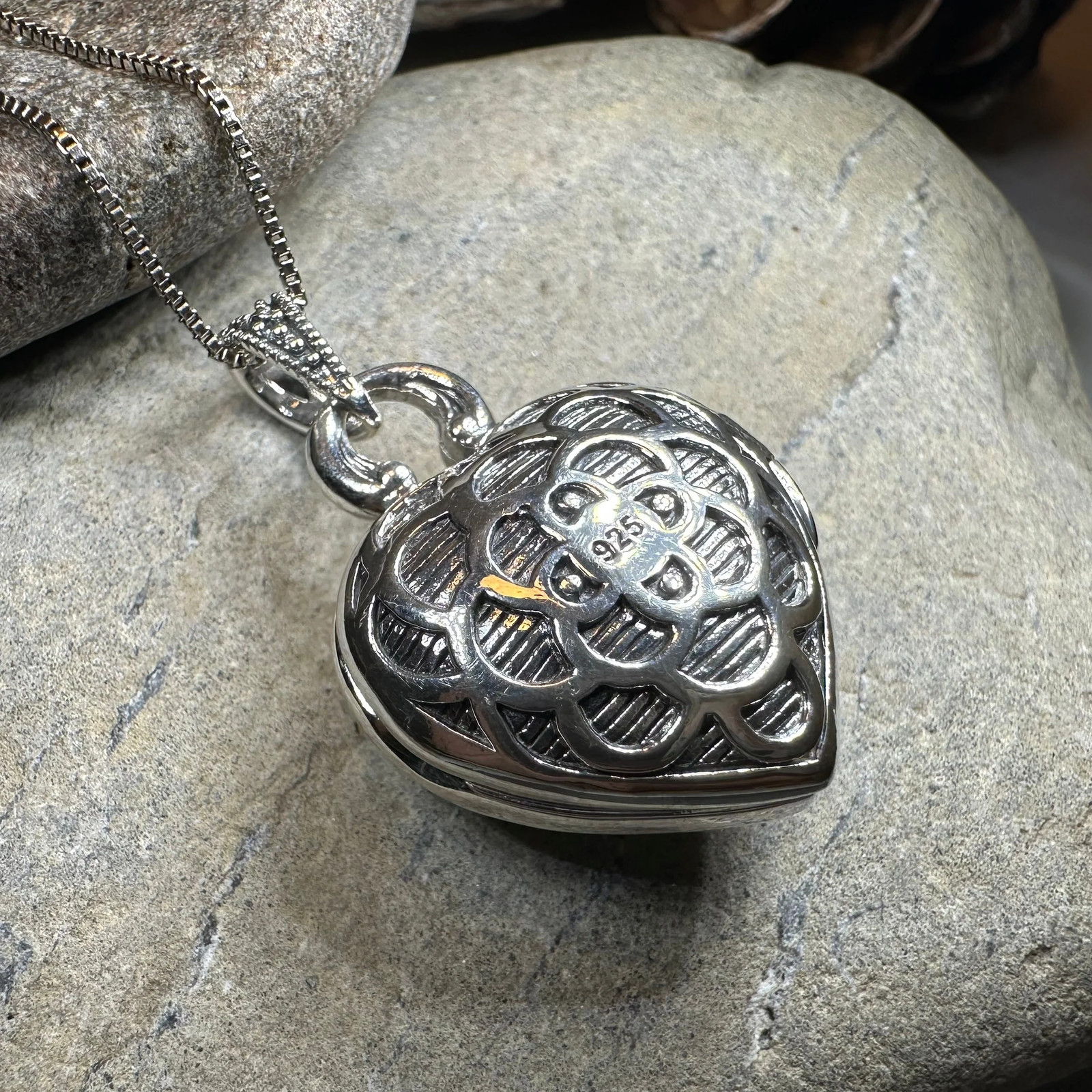 Locket Heart Marcasite Necklace in Sterling silver
