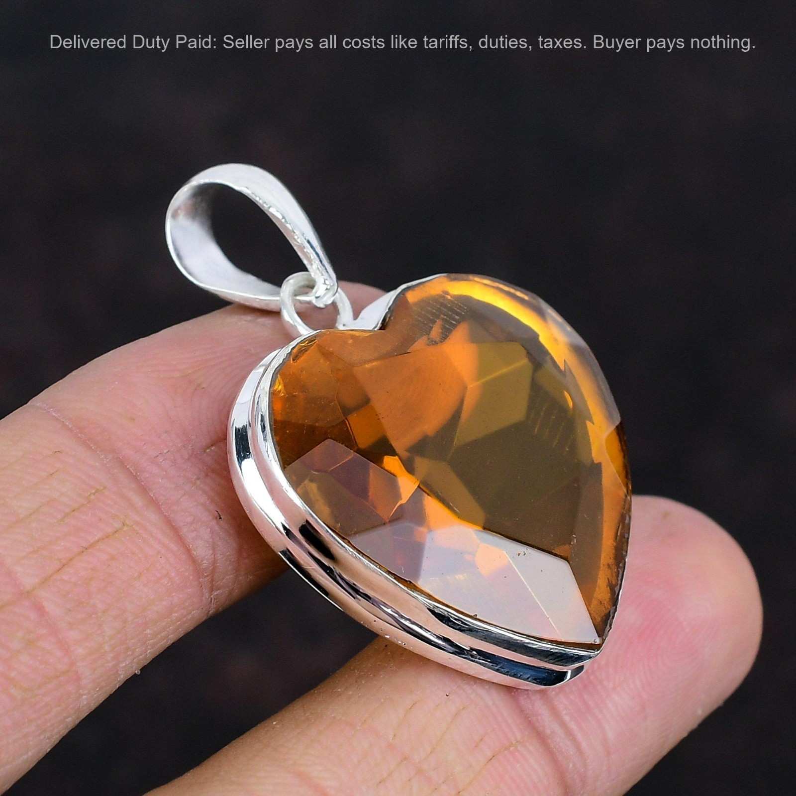 925 Sterling Silver Whiskey Topaz Stone Anniversary New Heart Engagement Pendant