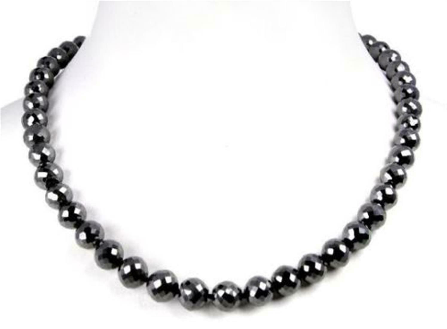 Certified 8 mm 24 Inches Black Diamond Round Faceted Beads Necklace For Gift