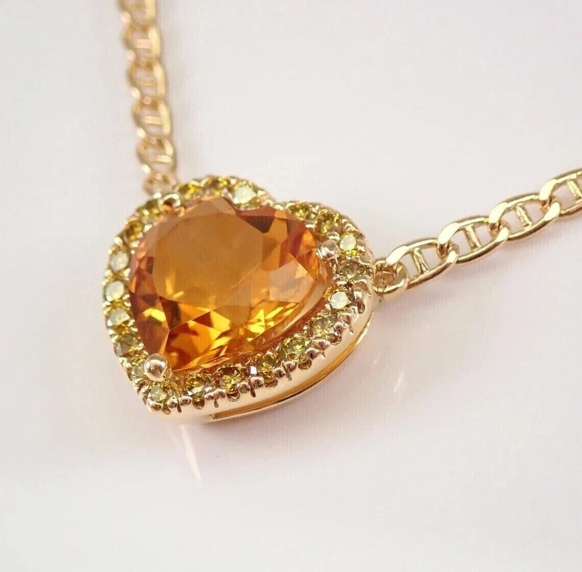 2.00Ct Heart Cut Yellow Citrine Lab-Created Halo Pendant 14K Yellow Gold Finish