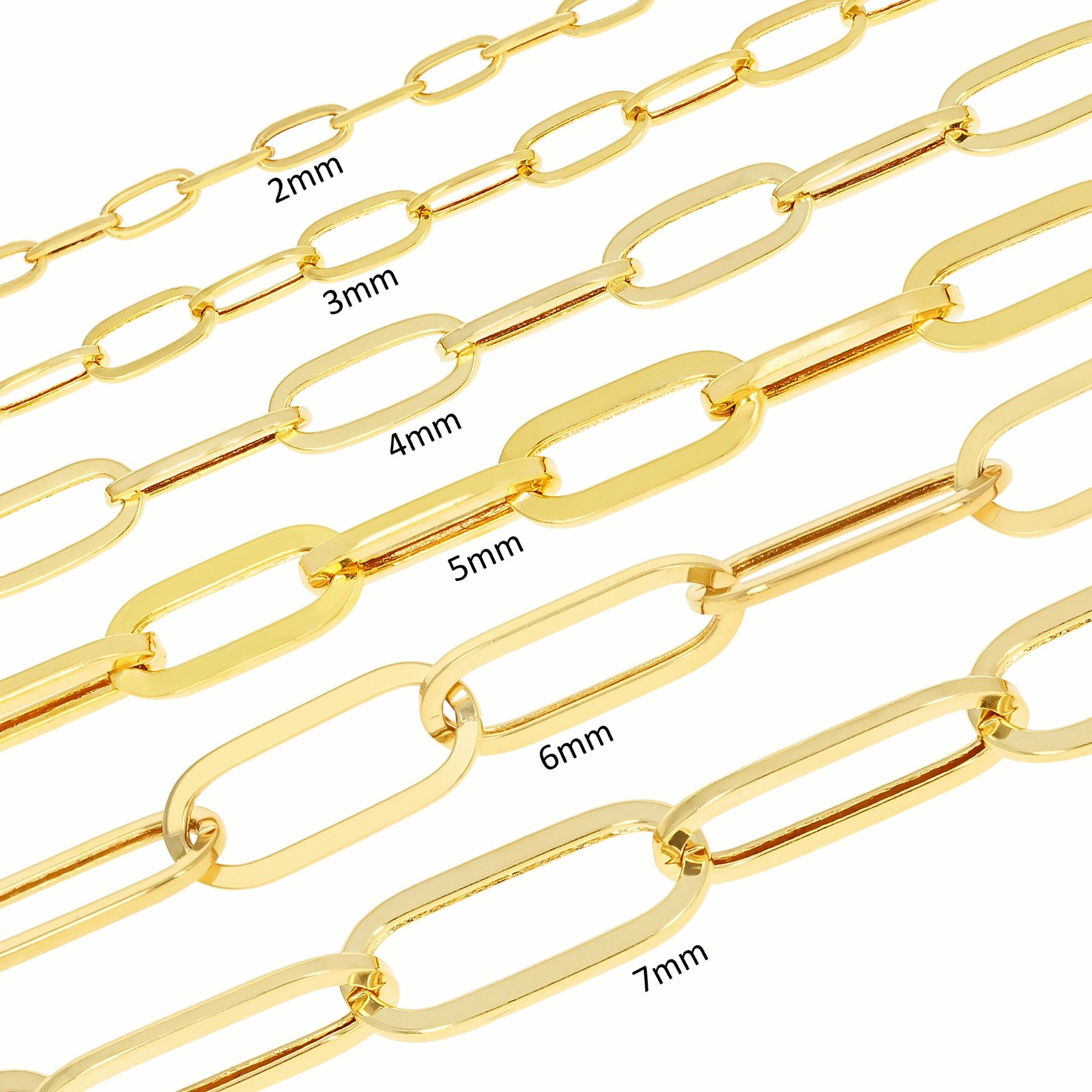 14k Yellow Gold Paperclip 2mm-7mm Chain Cable Rolo Bracelet Mens Womens 7″ – 8″