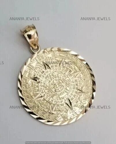 Real 14k Yellow Gold Plated Silver Mexican Aztec Calendar Calendario Sun Ma