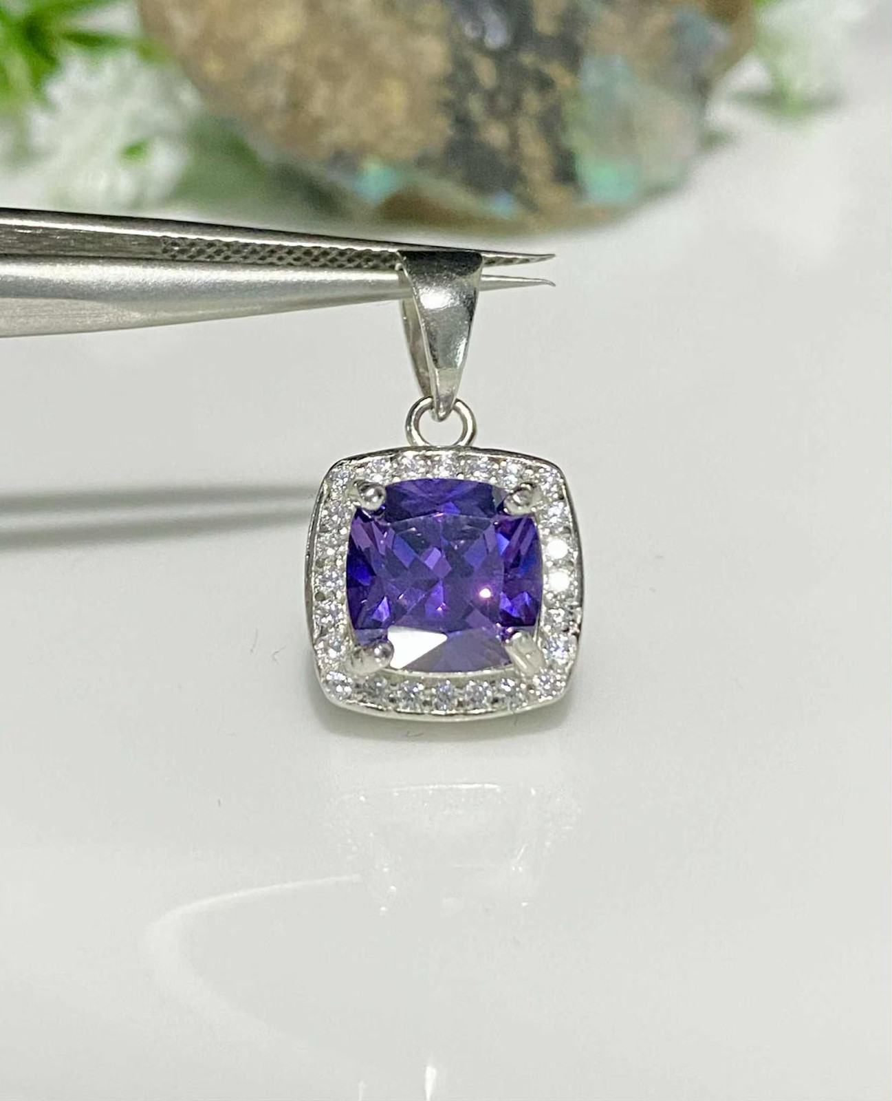 3.50 Ct Cushion Cut Natural Sapphire Diamond Gorgeous Pendant 14K White Gold