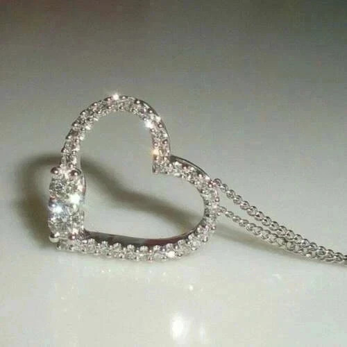2.15Ct Round Cut White Moissanite Women’s Fancy Pendant 14K White Gold Plated