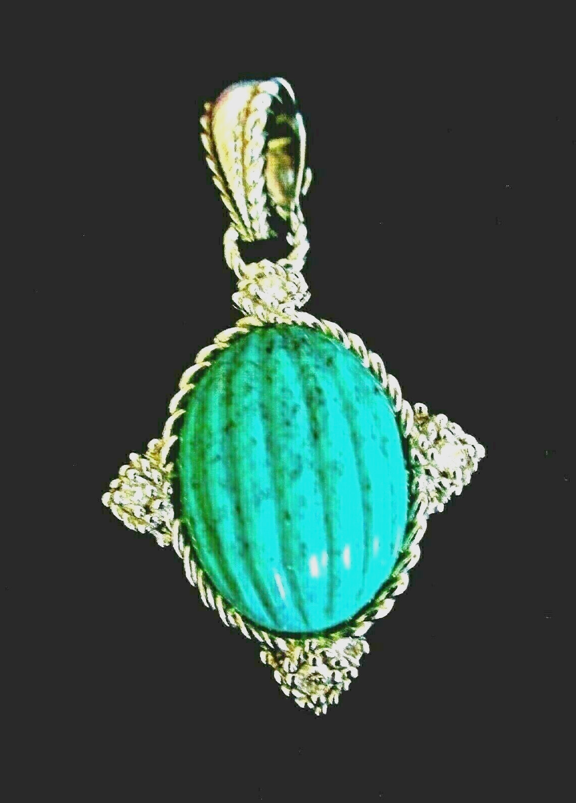 JUDITH RIPKA 925 SS CARVED TURQUOISE DIAMONIQUE CZ PENDANT ENHANCER GIFT BOX