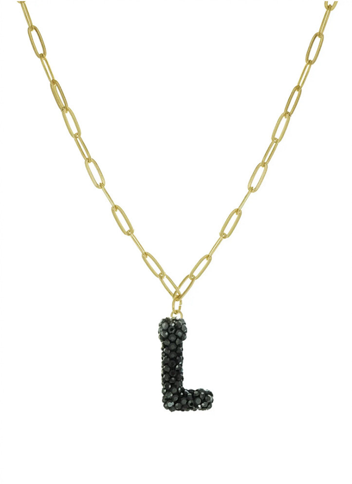 PANACEA 14K Gold Plated Paper Clip Chain Luxe Initial Necklace Letter L